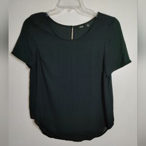 Apt. 9 (Sz M) Classic Black Semi-sheer Round Neckline Back Button Keyhole SS Top